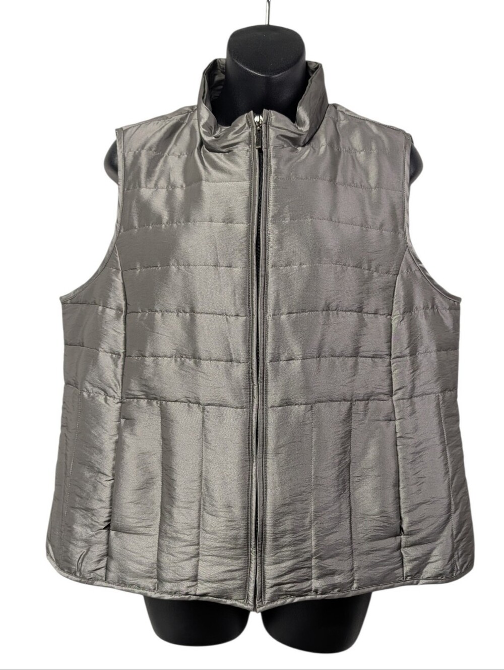 Relativity Women's Gray Puffer Quilted Vest Full Zip Stand-Up Collar Size XL